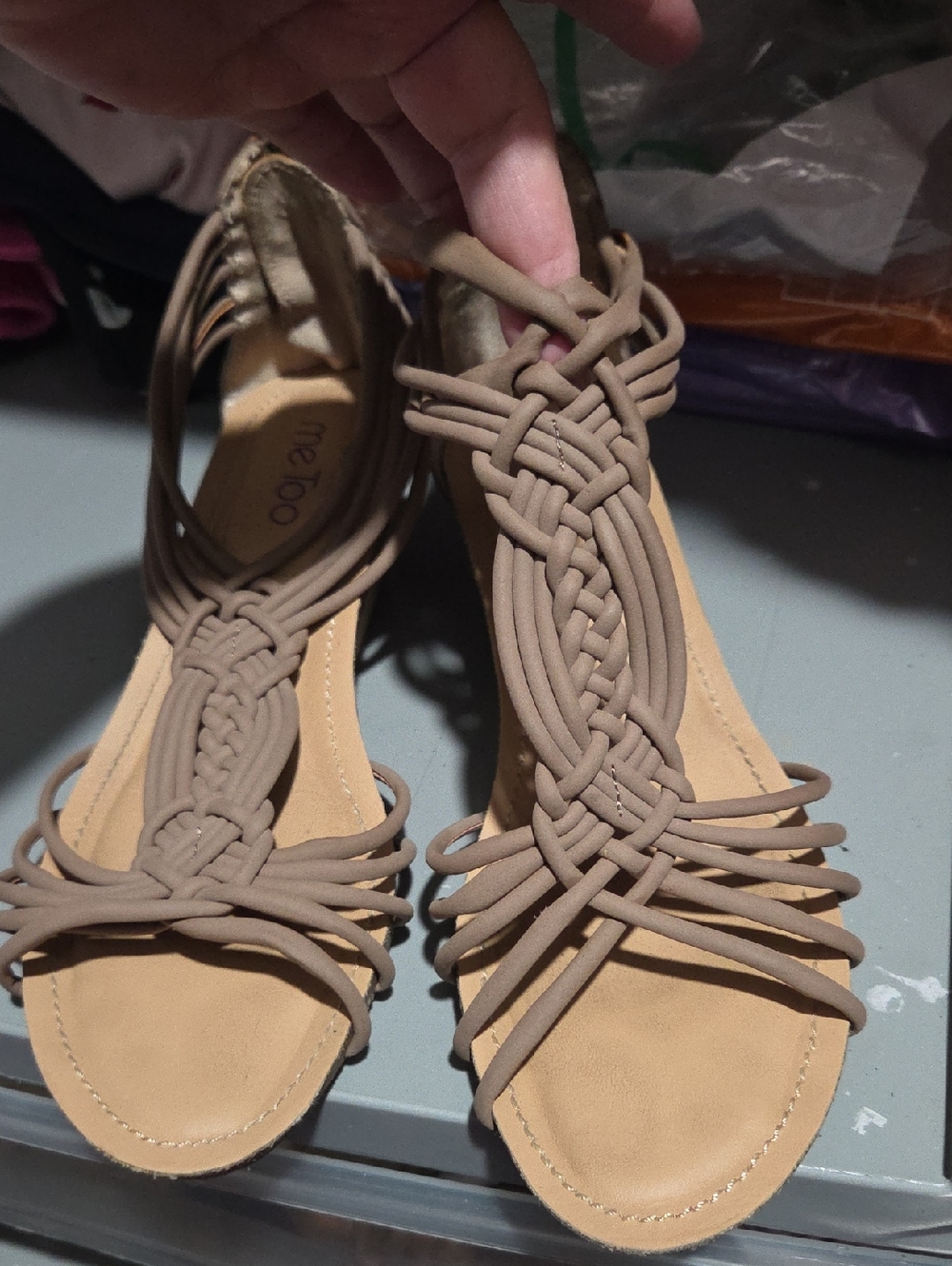 me too Taupe Braided T-Strap Sandals